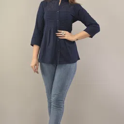 iqraar Women Regular Fit Embroidered Mandarin Collar Casual Shirt image 3