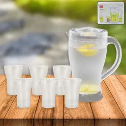 Oblivion Unbreakable Lemon Jug Set with 6 Glasses – 1200ML Jug + 300ML Glasses Approx Jug Glass Set image 3