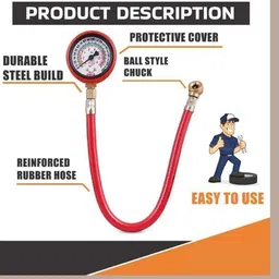 ekrash Analog Tire Pressure Gauge Analog Tire Pressure Gauge for Vehicles, Air check Meter with Rubber Hose 200PSI image 3