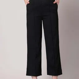 shupriya fashion hub Women Regular Fit Black Cotton Blend Trousers-picture-19