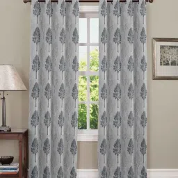 neela home Grey Polyester Floral 7Ft Semisheer Eyelet Door Curtain (2 Pc)-picture-32