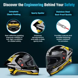 studds Helios Asphalt Full Face ISI and DOT Certified Helmet with Dual Visor Motorbike Helmet image 3