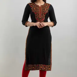 gomoswa international Women Embroidered Viscose Rayon A-line Kurta-picture-25