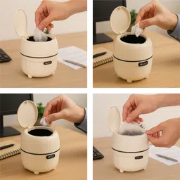 bella n bloom Neatly Mini Desk Trash Can – Compact Push Lid Bin for Office & Home Plastic Dustbin image 5