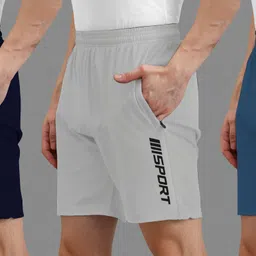 avolt Pack of 3 Solid, Printed Men Blue, Grey, Light Blue Casual Shorts-picture-48