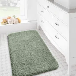 Green Solid Polyester 24x16 Inches Super Soft Bath Mat By Luxe Home International-image-90