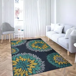 Blue Floral Polyester 4 ft x 6 ft Machine made Carpet-image-58