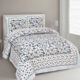 uniqchoice Blue Cotton Floral King Bedsheet with 2 Pillow Covers-picture-25