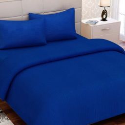 sej by nisha gupta Blue Striped 220 TC Cotton King Sized Bed Sheets with 2 Pillow Covers-picture-47
