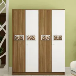 sivom Castle 4 Door Wardrobe In Lyon Teak & White Colour With Drawer & Locker image 1