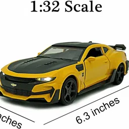 atri 1:32 Bumblebee Tranformers Die Cast Metal Fast and Furious Luxury Pull Back Car Toy with Light and Sound Yellow and Black Pack of 1 image 2
