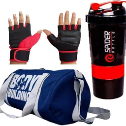BODY BUILDING BLUE GYM BAG LYCRA 106 RED GLOVE WITH SPIDER SHAKER RED Fitness Accessory Kit Kit-image-45