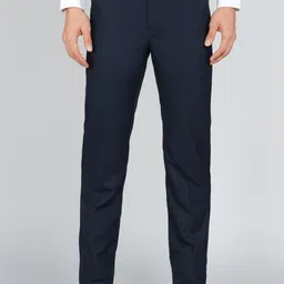 peter england Men Regular Fit Blue Cotton Blend Trousers image 1