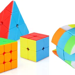 authfort Z cube Cloud Series 3x3x3 Cylinder Cube & 2X2 3x3 and Pyraminx Pyramid Triangle High Speed Stickerless Cube Combo pack of 4 image 1