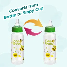 beebaby Advance Plus Slim Neck Anti-Colic Feeding Bottle to Sippy Bottle Starter Kit with Extra Silicone Sippy Spout - 250 ML Green - 250 ml image 2
