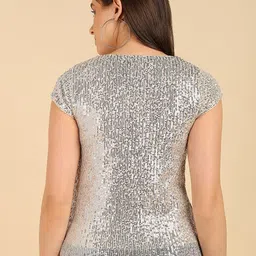 saffe Casual Sleeveless Embellished Women Beige Top image 4