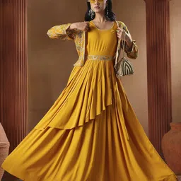 madhuram Floral Print Rayon Blend Stitched Flared/A-line Gown image 1