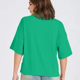 leotude Women Printed Round Neck Cotton Blend Green T-Shirt image 3