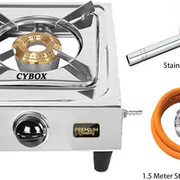 cybox Heavy Single Gas Stove With 1.5 Meter ISI Gas Pipe Stainless Steel Manual Gas Stove image 2