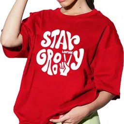 leotude Women Printed Round Neck Cotton Blend Red T-Shirt-picture-23