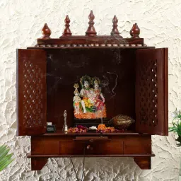 d'dass Honey Finish Sheesham Wood & MDF Wall Mounted Mandir With Door image 1