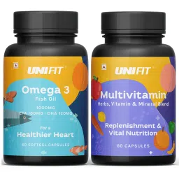 UNIFIT Omega 3 Fish Oil Capsules And Multivitamin Capsules for Men And Womens For Eyes and Immunity 1000mg Fish Oil 180 MG EPA 120MG DHA 29 Vitamins And Herbal Extracts 60 Capsules-image-77