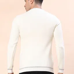 v-mart Men Self Design Round Neck Beige Sweater image 3
