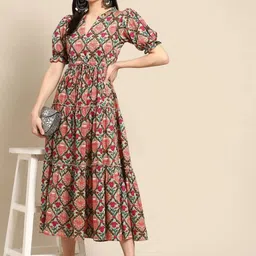 aafami Women Floral Print, Printed Cotton Blend Flared Kurta image 5