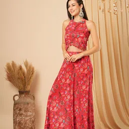 globus Floral Print Stitched Lehenga & Crop Top image 3