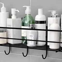 oversesdecor Stainless Steel Iron Coating Self-Adhesive Metal Rack Storage Shelf with 4 Hook Stainless Steel Wall Shelf-picture-19