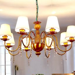 prop it up 8 Light British Style Gold Antik Finish with Fabric Shade Pendant Hanging Light Chandelier Ceiling Lamp-picture-47