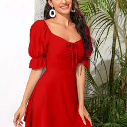 aahwan Women A-line Red Above Knee/Mid Thigh Length Dress image 4