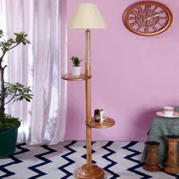 new era Classic Wooden Floor Lamp with Cotton Shade (Natural & off-white) image 2