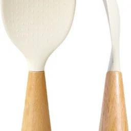 zibuyu 2PC Silicone Spoon and Spatula Set Non Stick Rice Utensils with Wooden Handle Plastic Cake Server-picture-22