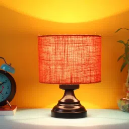 new era Basic Iron Night Lamp with Jute Shade (Black & Orange) image 1