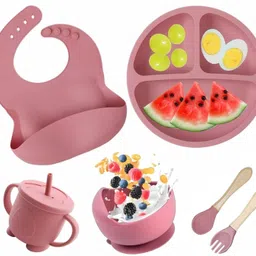kleesi Silicone Baby Feeding Set | Suction Plate, Bowl, Bib, Spoon, Fork & Cup - Plastic-picture-17