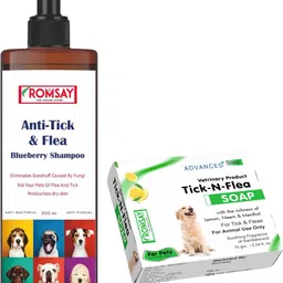 romsay Anti-Tick & Flea Blueberry Shampoo 200ML + Tick & Flea Soap 75GM Flea and Tick, Allergy Relief, Anti-dandruff, Anti-itching, Anti-microbial, Hypoallergenic Neem, Blueberry Dog Shampoo-picture-10