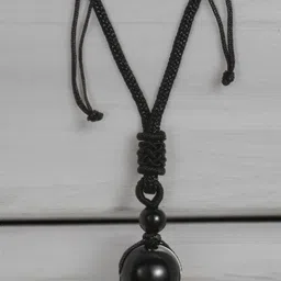 oomph Black Obsidian Stone Fashion Pendant With Chain For Men & Boys Beads Alloy Pendant image 3