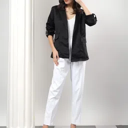kotty Women Solid Mandarin Casual Blazer image 2
