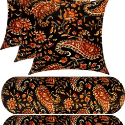 Combo Set Of 3 Cushion And 2 Microfibre Floral Bolster Pack of 5-image-19