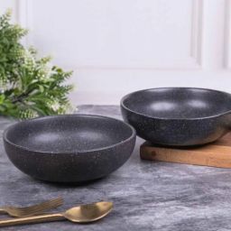 vareesha Sitare Hand-made Black Dotted Matt Ceramic Serving Bowls (Set of 2)-picture-15