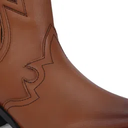 EL PASO Women Tan Faux Leather Casual Slip On Cowboy Boots Boots For Women image 4