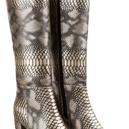 bxxy Women’s Premium Grey Faux Leather Trendy Snakeskin Knee-High Block Heel Boots Slip On For Women-picture-49