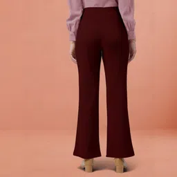 hocc Women Loose Fit White, Maroon Lycra Blend Trousers image 4