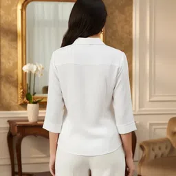 prieto Women Regular Fit Solid Button Down Collar Formal Shirt image 2