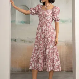 aask Women Tiered Multicolor Midi/Calf Length Dress image 3