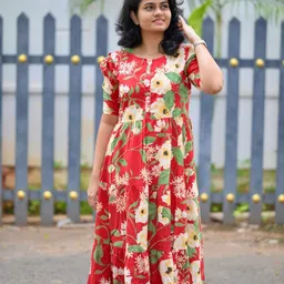 phoolkesa Women A-line Red Midi/Calf Length Dress image 5