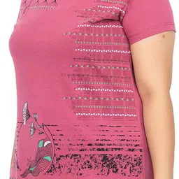star touch Women Printed Round Neck Cotton Blend Pink T-Shirt image 2