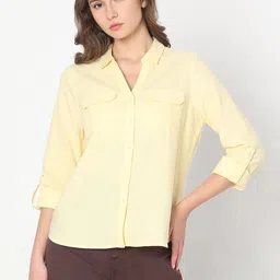 vero moda Women Regular Fit Solid Spread Collar Casual Shirt image 2