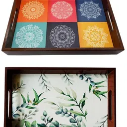 angira handicarft Wooden tray set of 2 with UV print|Serving Tray|Multipurpose Tray|AHS-T1871_N Tray-picture-17